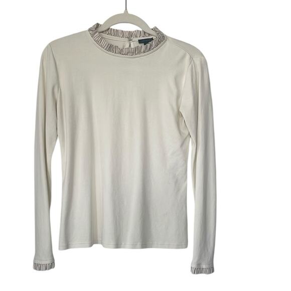 ANN TAYLOR Cream Blouse – Ruffled, Long Sleeve, Size M - Picture 2 of 4